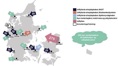 Kort over udflytninger af arbejdspladser